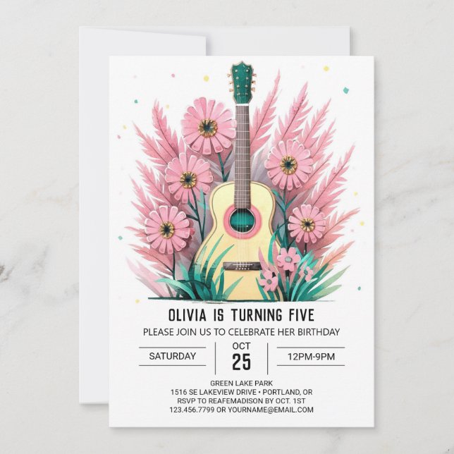 Invitation Simple Serenade Guitare Anniversaire (Devant)