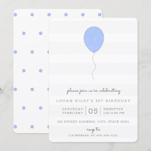 Invitation Simple Shabby Chic Bleu et Gris Balloon Anniversai