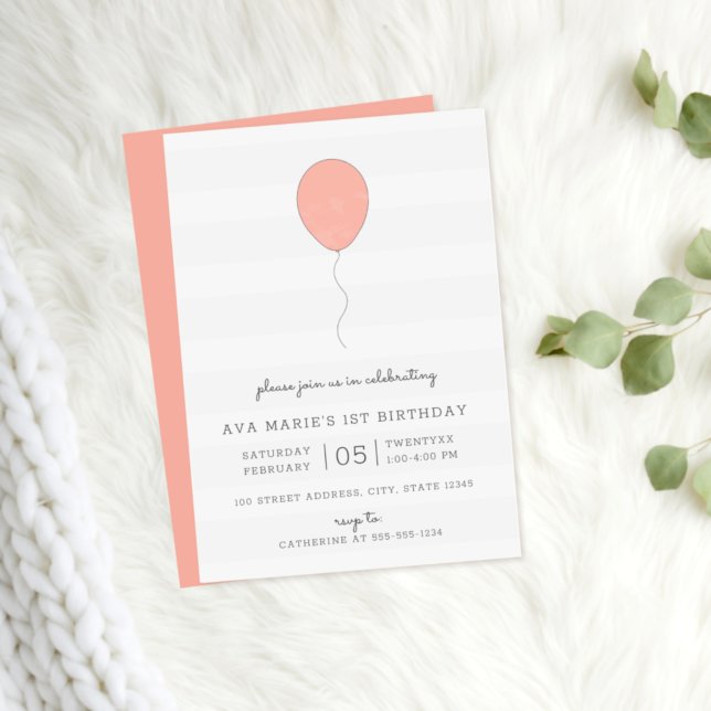 Invitation Simple Shabby Chic rose et gris ballon Anniversair (Créateur téléchargé)