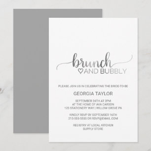 Invitation Simple Silver Foil Calligraphy Brunch et Bubbly