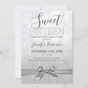 Invitation Simple Silver Sweet 16 Marbre d'anniversaire Parti