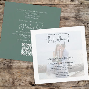 Invitation Simple simple vert QR Code élégant minimal RSVP