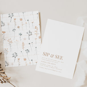 Invitation simple Sip and See Party avec Floral