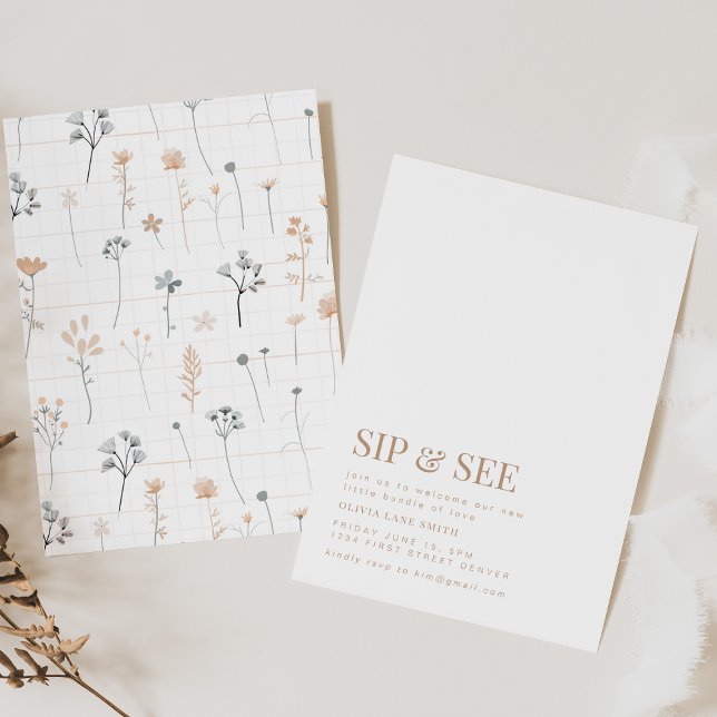 Invitation simple Sip and See Party avec Floral (Créateur téléchargé)