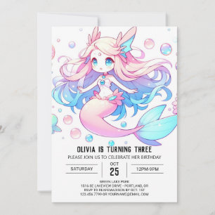 Invitation Simple Sirène magique Anniversaire