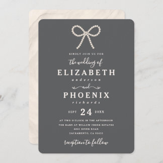 Invitation Simple Smoked Oyster Pearl Bow Trendy Wedding