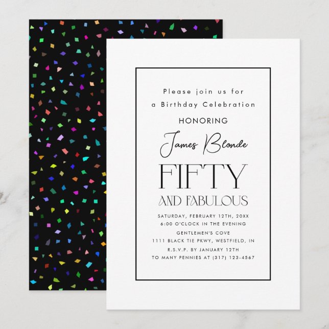 Invitation Simple Sophisticated Unisex 50e fête d'anniversair (Devant / Derrière)