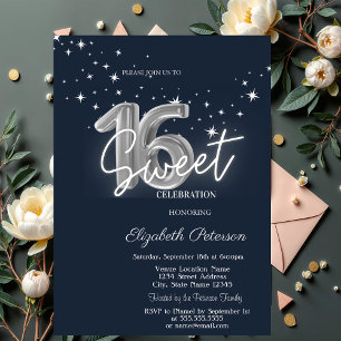 Invitation Simple Stars Navy Blue Sweet 16 