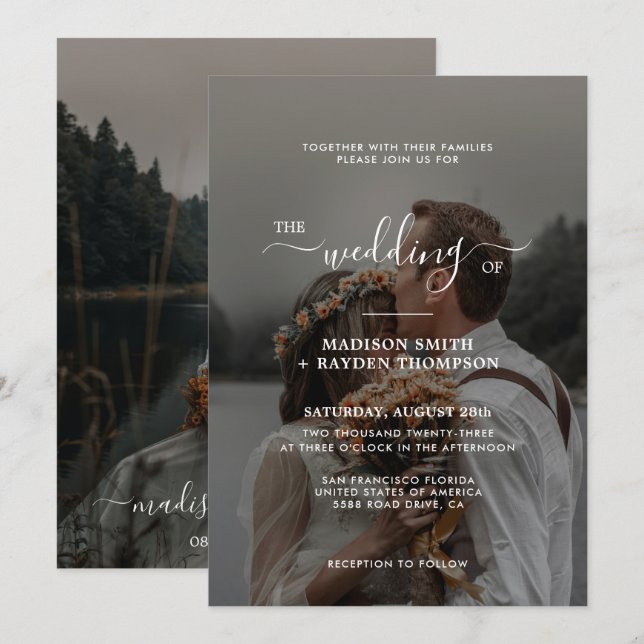 Invitation Simple superposition de script 2 Mariage photo (Devant / Derrière)