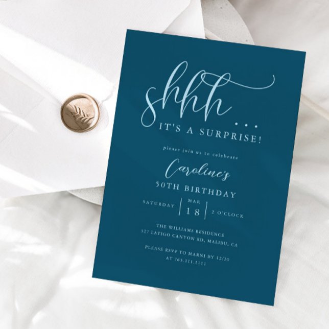 Invitation Simple surprise fête d'anniversaire Turquoise (Créateur téléchargé)