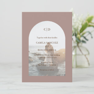 Invitation Simple Taupe Photo Boho Arch Mariage moderne