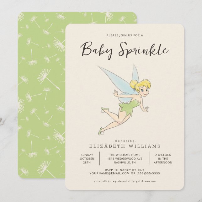 Invitation Simple Tinker Bell Baby Sprinkle (Devant / Derrière)