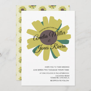 Invitation Simple tournesol Script vert Mariage jaune