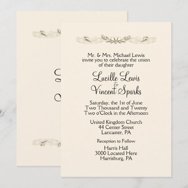 Invitation Simple Traditionnel Ancien Mariage de dentelle Inv (Devant / Derrière)