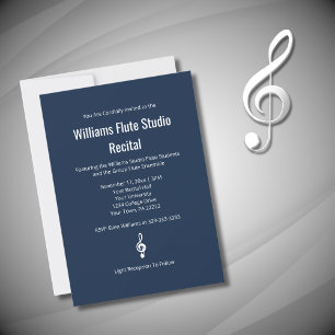 Invitation Simple Treble Clef Navy Blue Flute Music Considéra