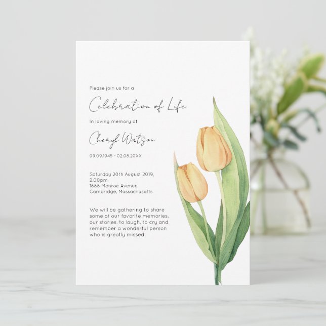 Invitation Simple Tulip Celebration of Life Funeral (Debout devant)