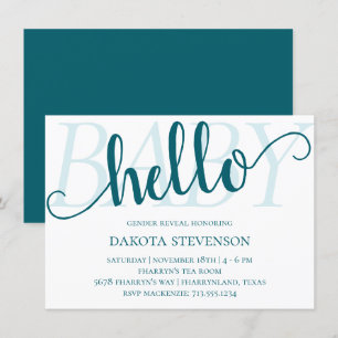 Invitation Simple Turquoise Hello Baby Flouris bleu foncé