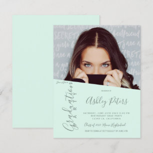 Invitation Simple typography mint green cool photo graduation