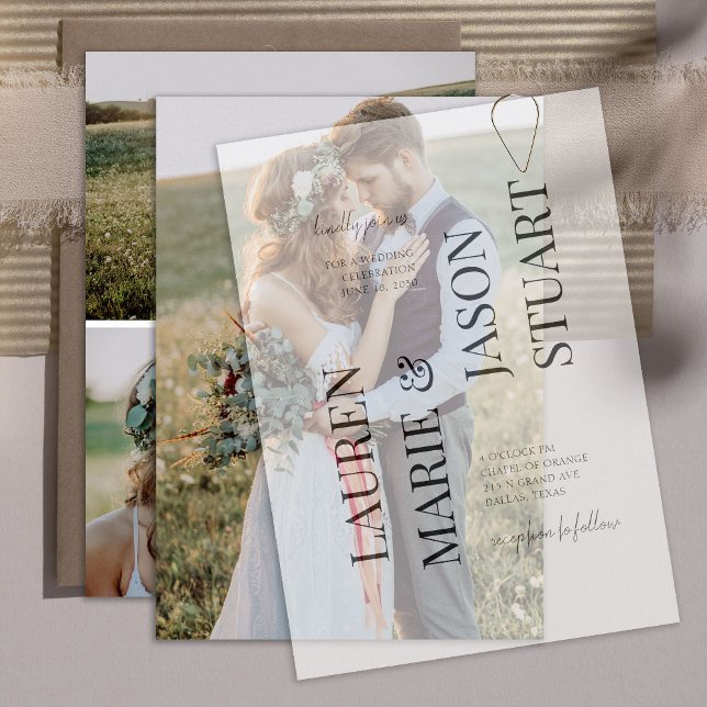 Invitation Simple Vellum Vellum Overlay Elegant 3 Mariage pho (Créateur téléchargé)