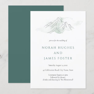 Invitation Simple vert aquarelle Mariage naturel de montagne