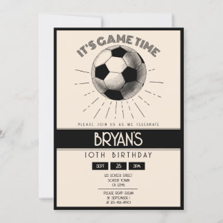 Invitation Simple Vintage Retro Black Soccer Anniversaire