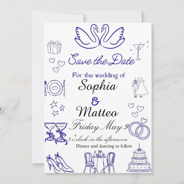 Invitation Simple wedding with graphics  (Devant)