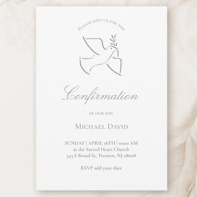 Invitation simple white dove design Confirmation (Créateur téléchargé)