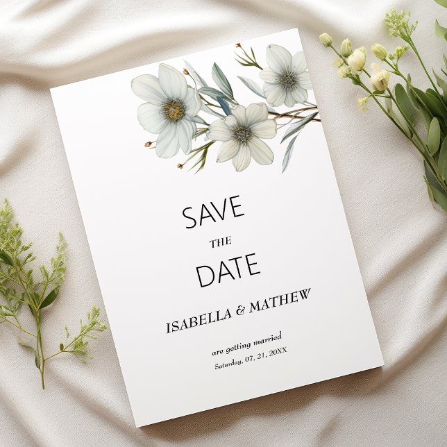 Invitation Simple white mint spring floral Save the Date (Simple white mint spring floral Save the Date)