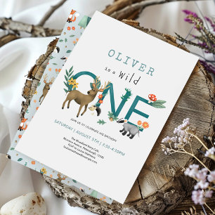 Invitation Simple Wild One Rustic Forest Animaux 1er annivers