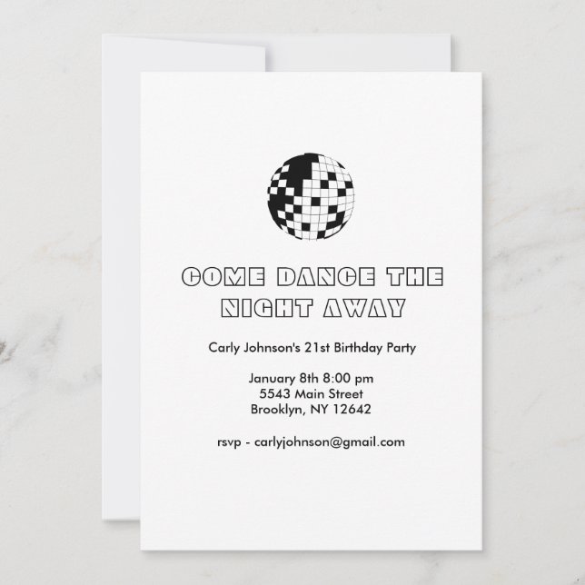 Invitation Simple Y2K Black White Disco 21ème anniversaire (Devant)