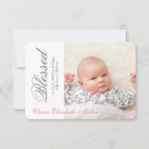Invitation Simplement Bénis Rose - Annonce de naissance 3x5