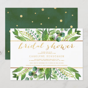 Invitation Simplement Chic Green & Gold Fête des mariées