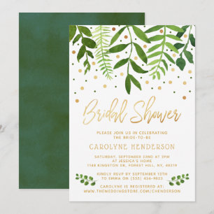 Invitation Simplement Chic Green & Gold Fête des mariées