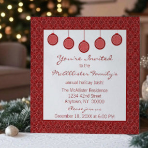Invitation Simplement classique Damas Ornements Noël Rouge