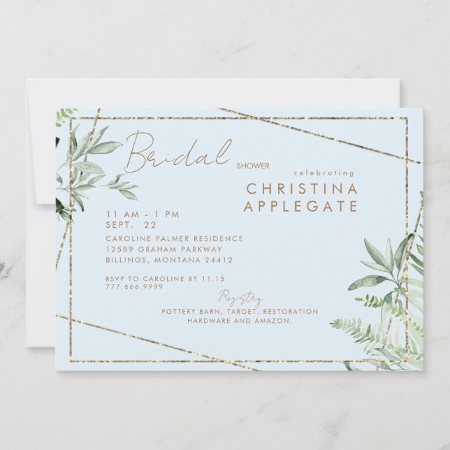 Invitation Simplement Divine Ivy Blu & Gold Elegant Fête des  (Devant)