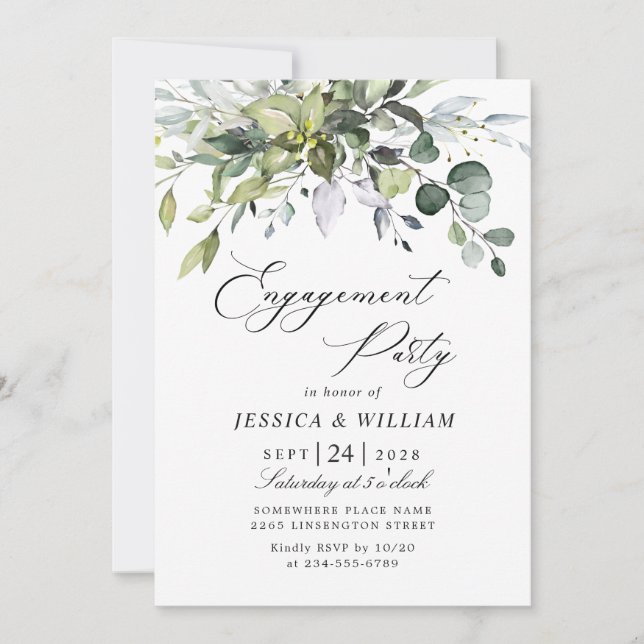 Invitation Simplement Elegant Eucalyptus ENGAGEMENT PARTI (Devant)
