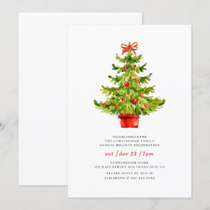 Invitation Simples aquarelles Dîner de Noël Arbre de Noël