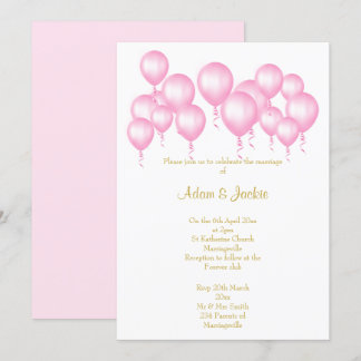 INVITATION SIMPLES BALLONS ROSES BLANCS MARIAGE