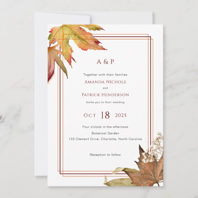 Invitation Simples feuilles d'automne modernes Mariage de jar (Devant)