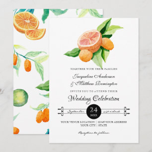 Invitation Simples feuilles de typographie d'orange Citrus Ku