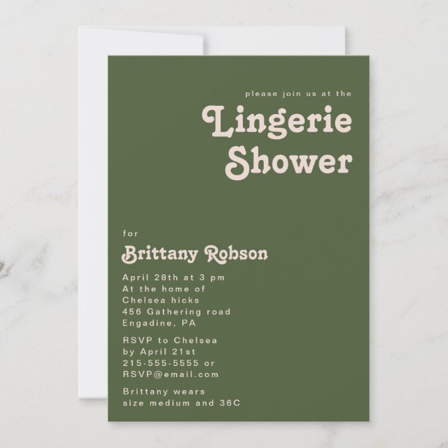 Invitation Simples vibrations rétro | Lingerie verte olive so (Devant)