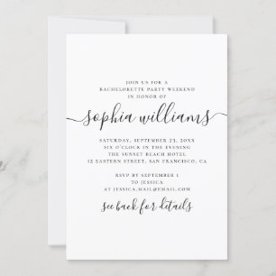 Invitation Simplicité calligraphie bachelortie week-end