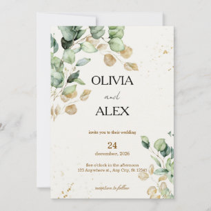 Invitation Simplicité de l'eucalyptus, verdure et or, mariage