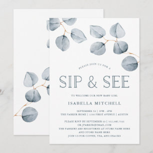 Invitation Simplicité d'Eucalyptus  Baby Sip and See