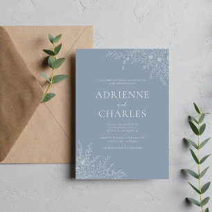 Invitation Simplicité Florale 1 Bleu Poussiéreux Mariage Mini