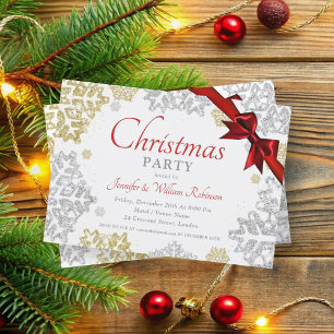 Invitation Simplicité Gold & Silver Snowflakes Noël