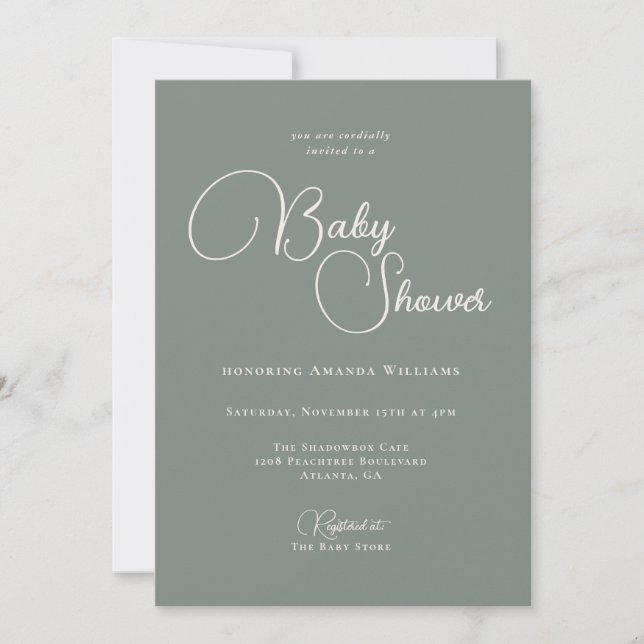 Invitation Simplicité moderne Baby shower vert profond (Devant)
