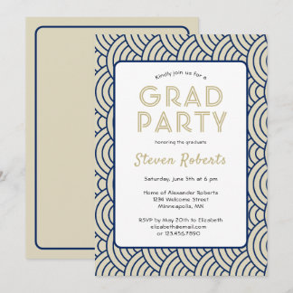 Invitation Simplicité moderne Marine Blue&Gold Graduation Par