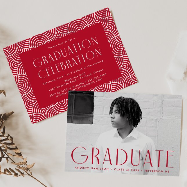 Invitation Simplicité moderne Red Photo Graduation Party (Créateur téléchargé)