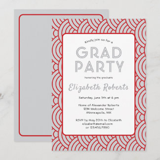 Invitation Simplicité moderne Red & Silver Graduation Party